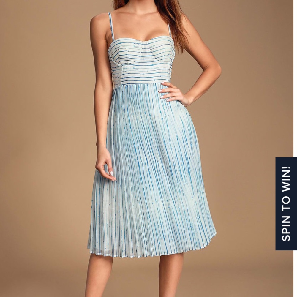 “Summer in Santorini” blue and white midi dress